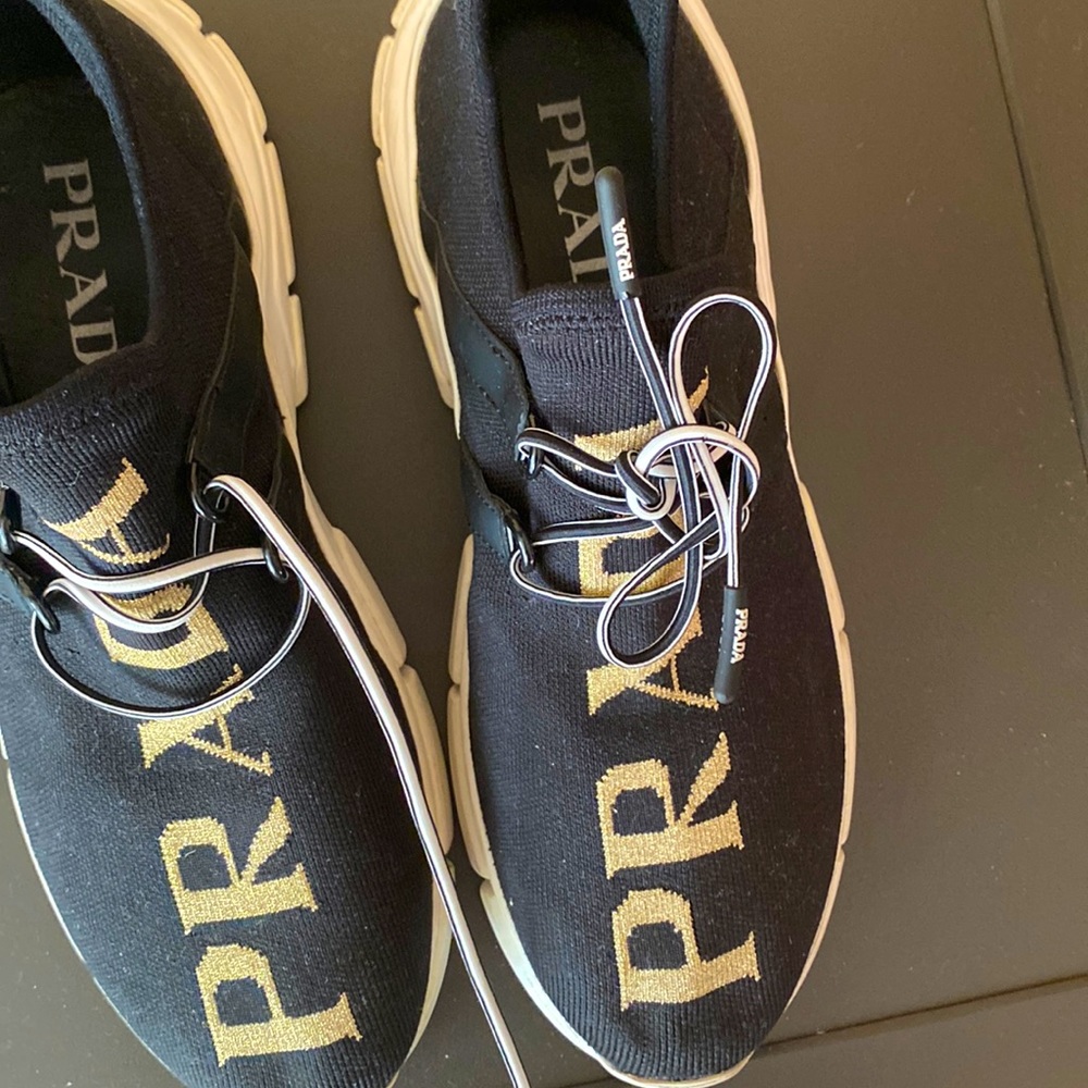 Prada nylon black and gold women’s gym shoe
